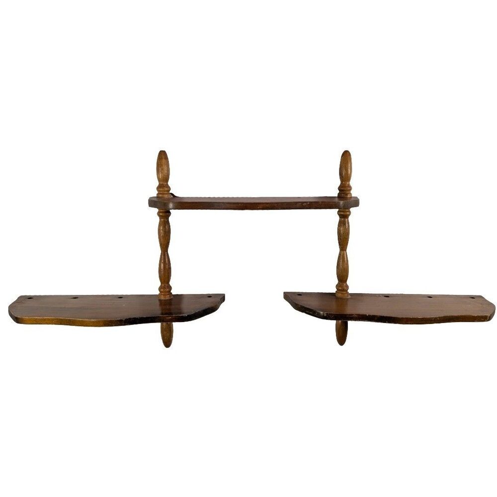 Vintage VG Japan Wooden 3 Tier Wall Shelf Spindle Mid Century Knick Knack